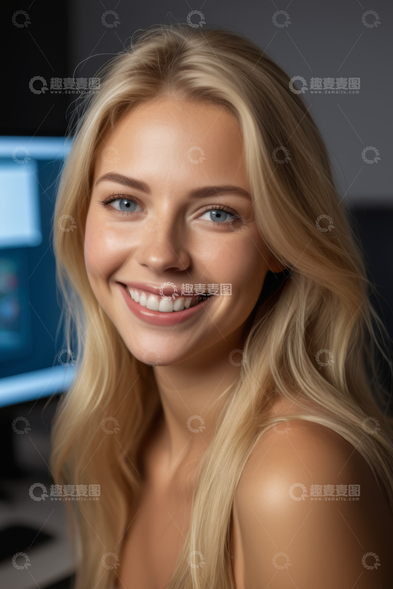 高清大图下载【趣麦麦图】金发女子微笑特写