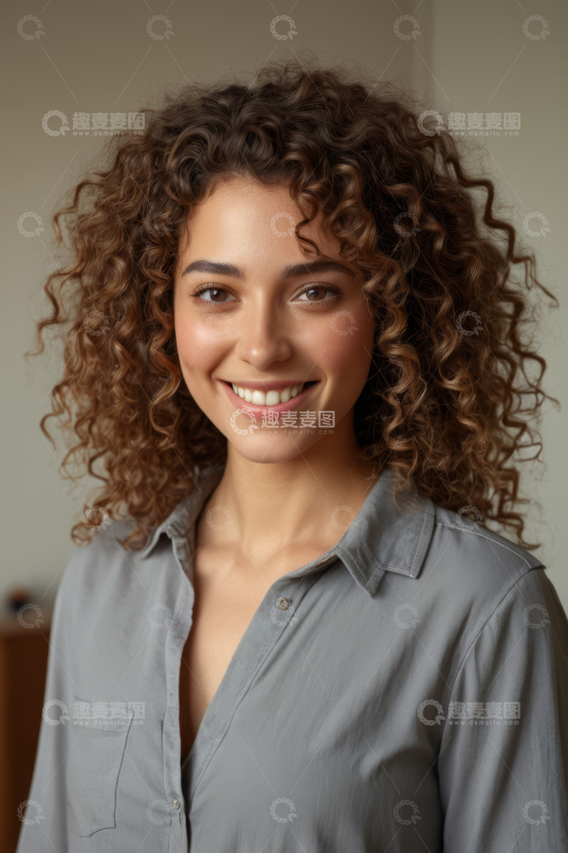 高清大图下载【趣麦麦图】微笑卷发女性肖像