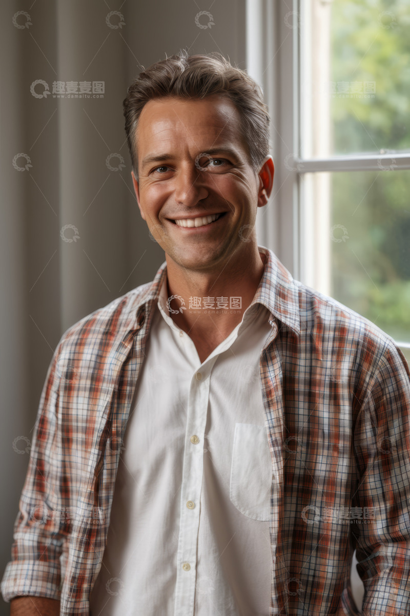 高清大图下载【趣麦麦图】微笑男人室内肖像
