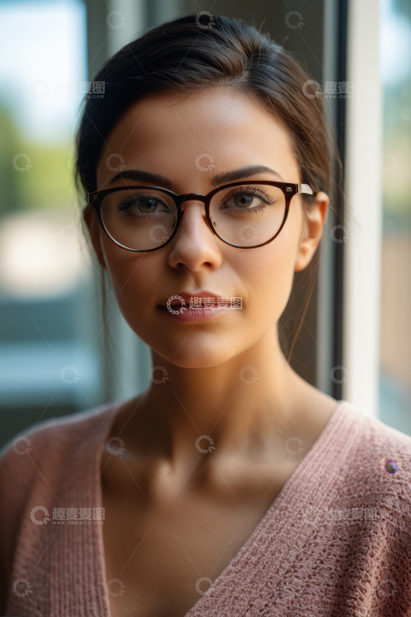 高清大图下载【趣麦麦图】戴眼镜女士近景肖像