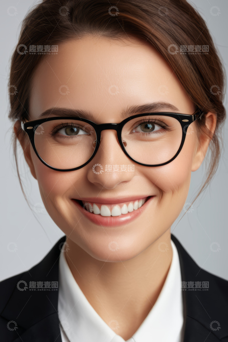 高清大图下载【趣麦麦图】戴眼镜微笑的职业女性肖像