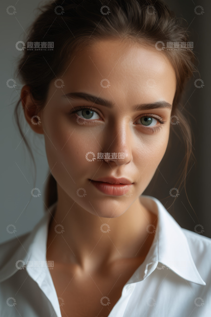 高清大图下载【趣麦麦图】穿白衬衫女性面部特写