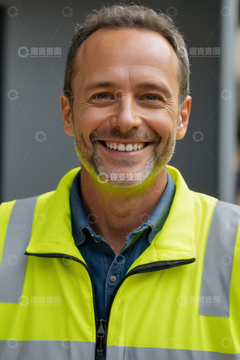 高清大图下载【趣麦麦图】穿着反光背心微笑的男子