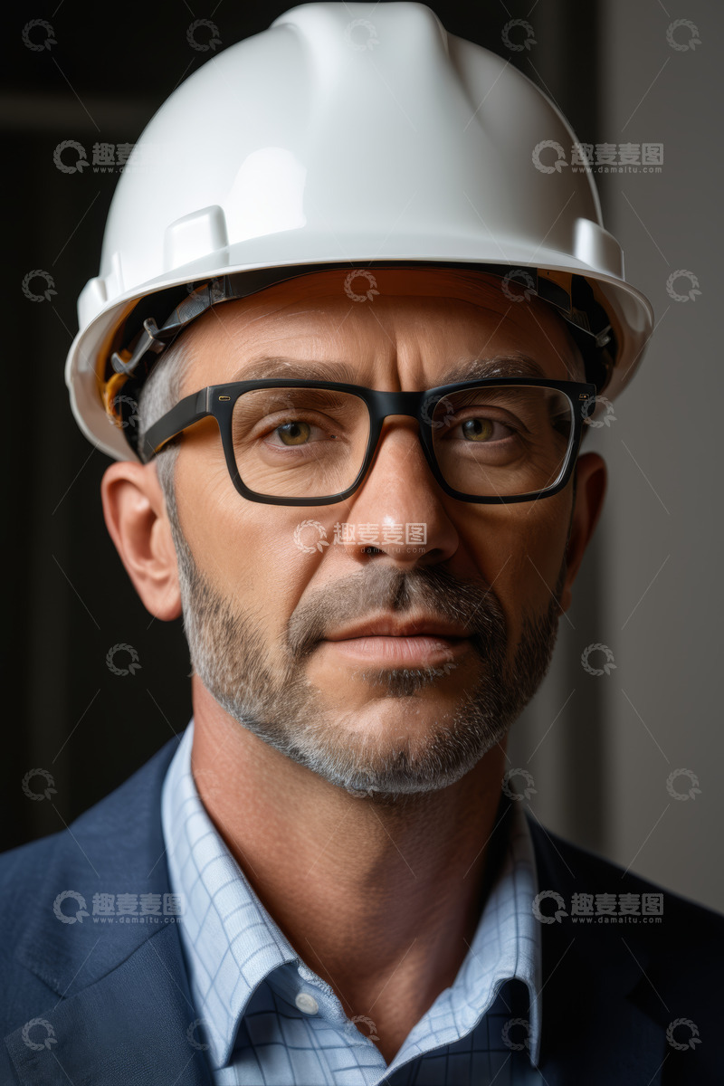 高清大图下载【趣麦麦图】戴安全帽穿西装的男士肖像