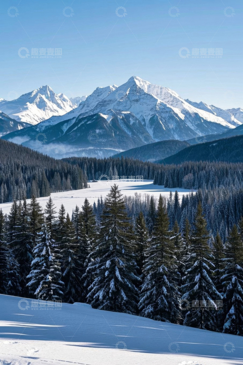 高清大图下载【趣麦麦图】雪山森林冬日自然景观