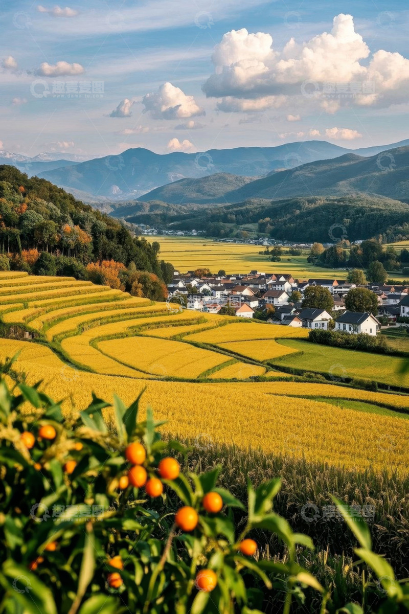高清大图下载【趣麦麦图】乡村梯田与远山自然风光