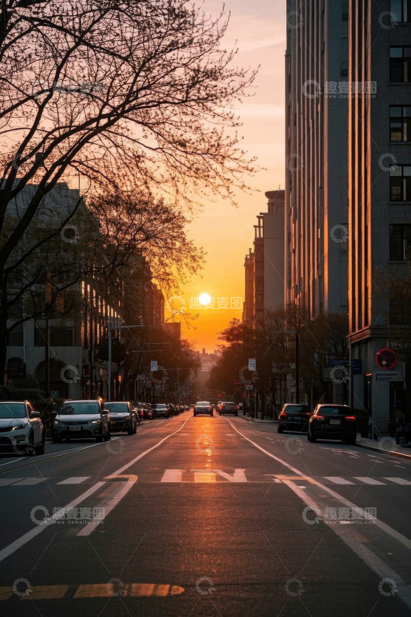 高清大图下载【趣麦麦图】城市街道日落时分景象