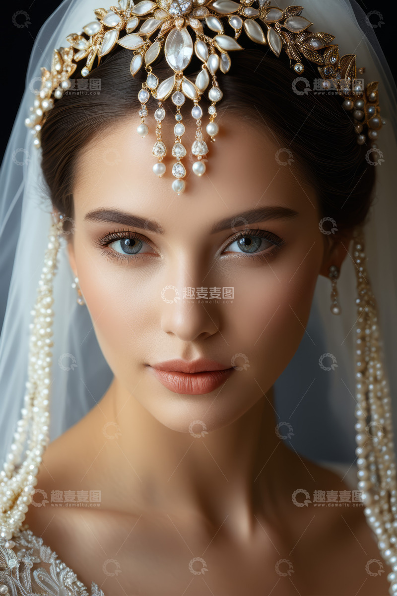 高清大图下载【趣麦麦图】新娘头戴华丽头饰的特写