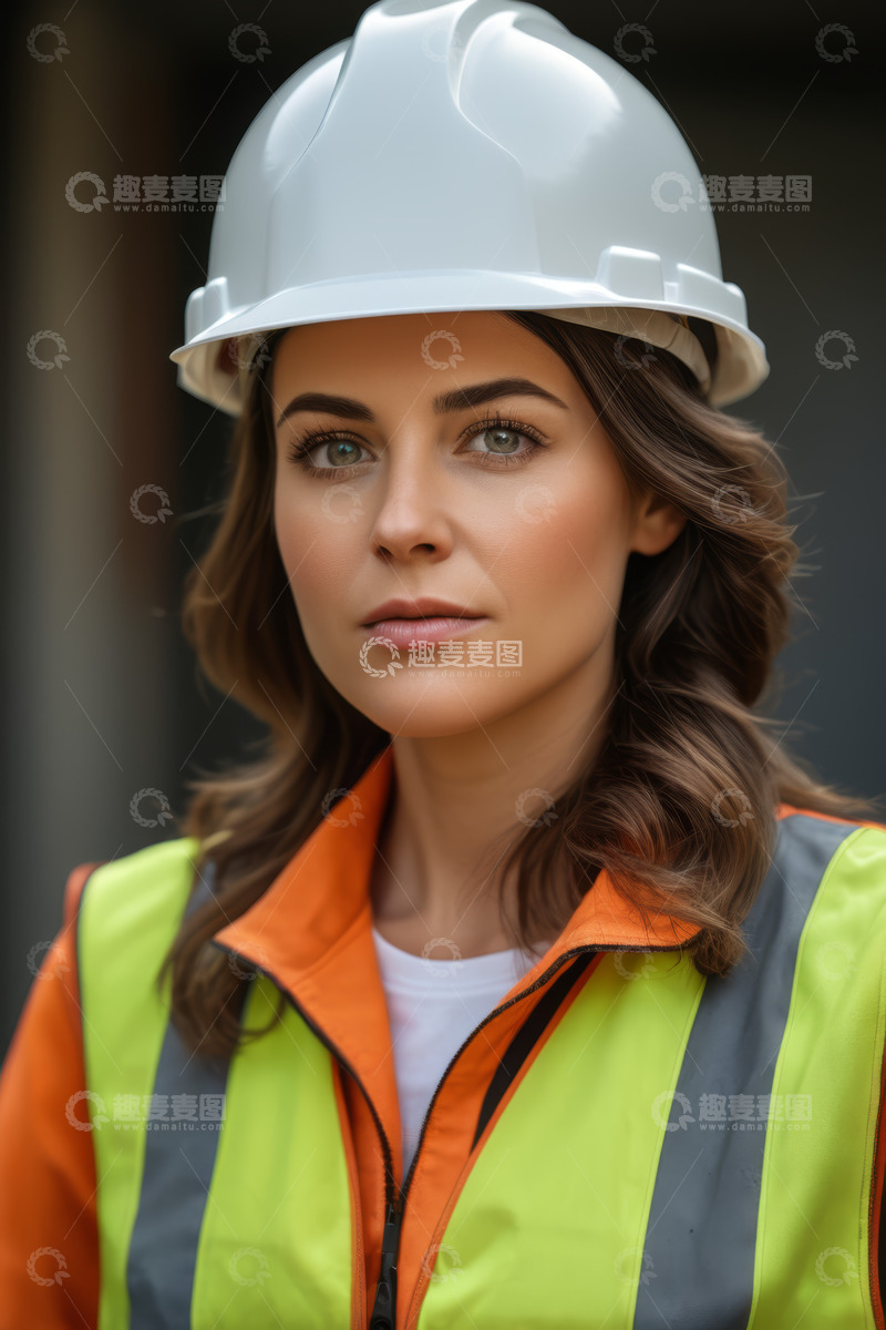 高清大图下载【趣麦麦图】戴安全帽穿反光背心的女性