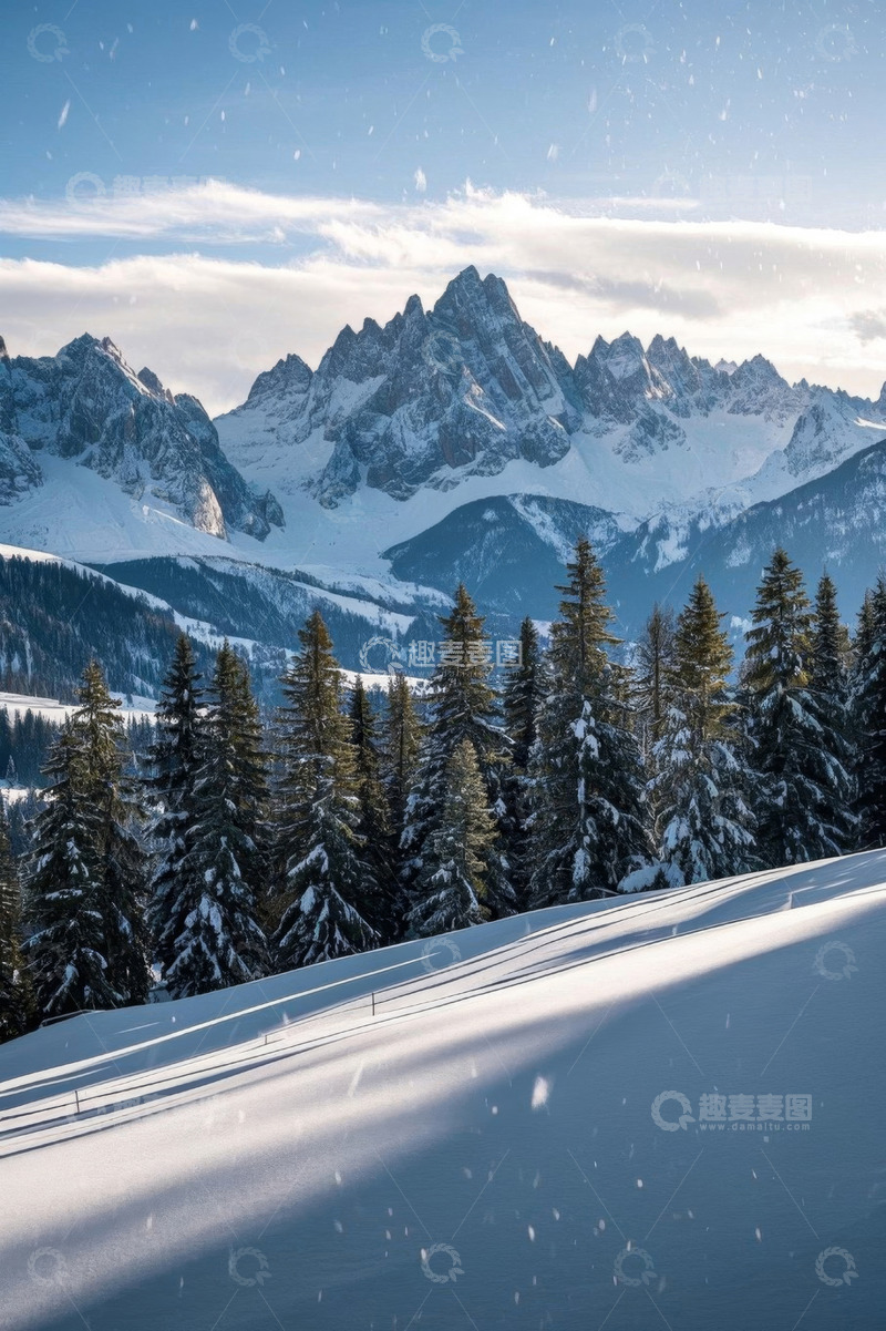 高清大图下载【趣麦麦图】雪山森林雪景风光
