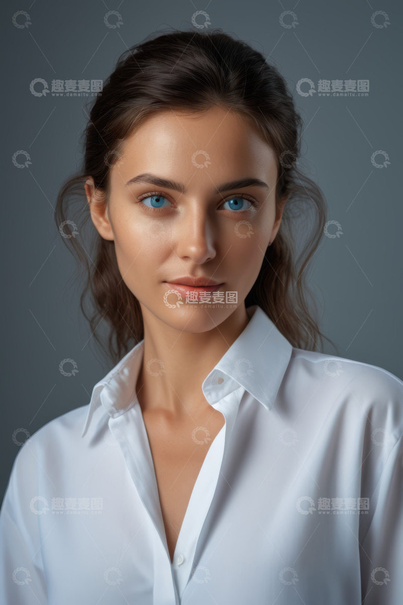 高清大图下载【趣麦麦图】年轻女子白色衬衫半身肖像