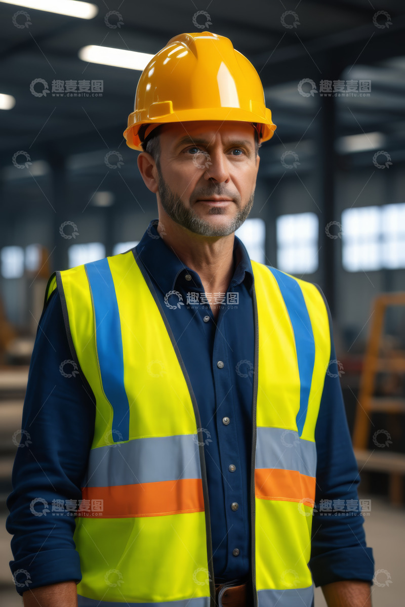 高清大图下载【趣麦麦图】工厂内穿着反光背心的工人