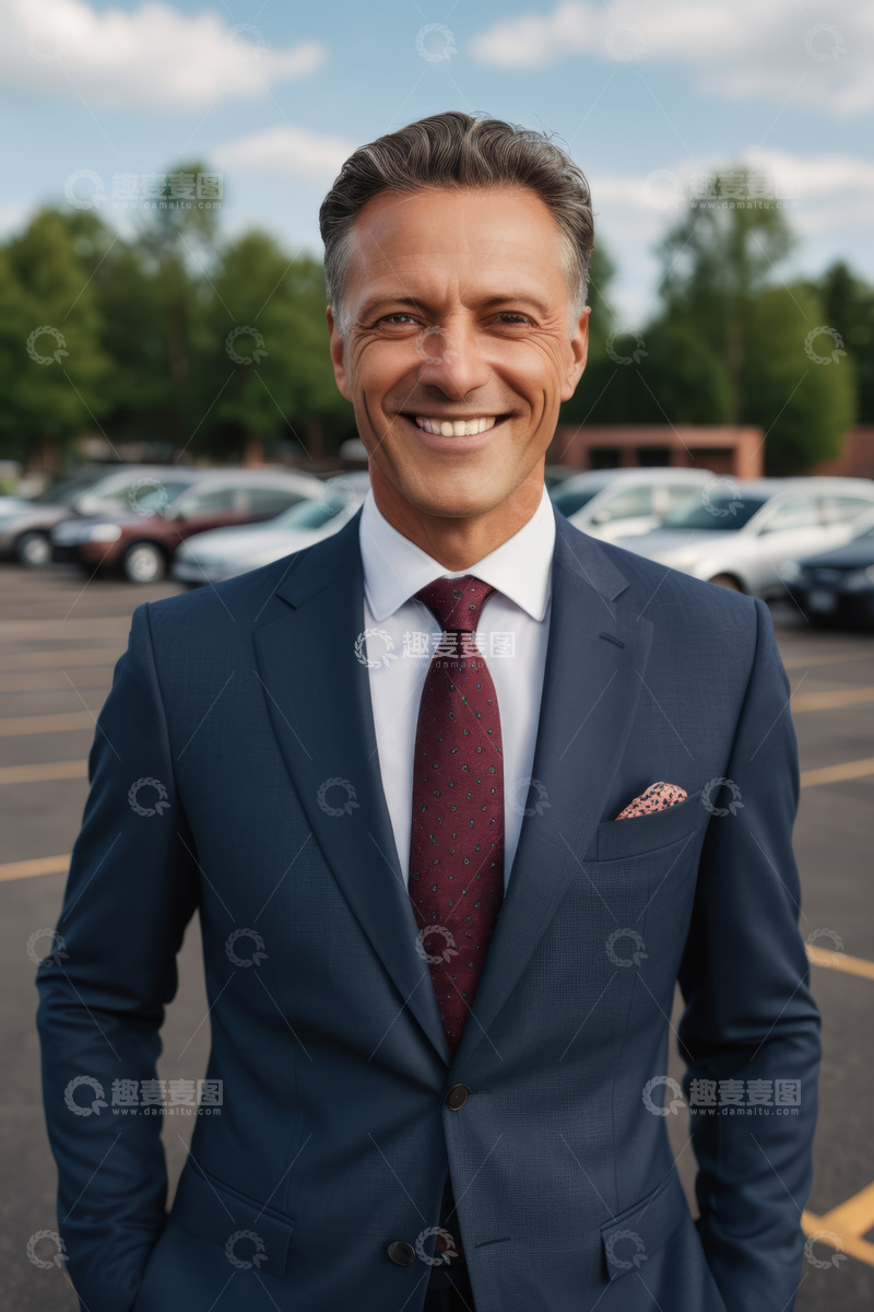 高清大图下载【趣麦麦图】户外停车场西装男子微笑肖像
