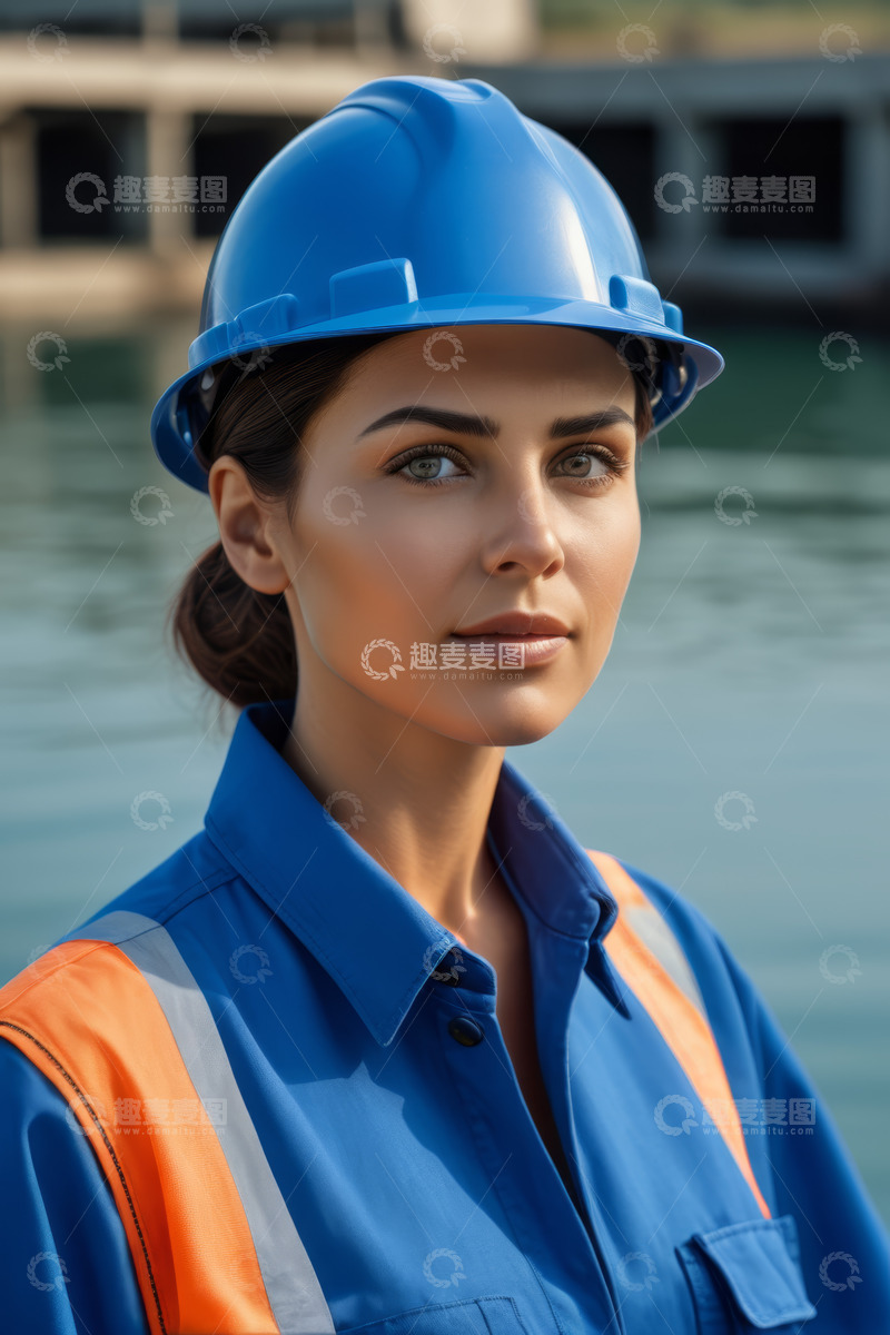 高清大图下载【趣麦麦图】戴安全帽的女性工人特写