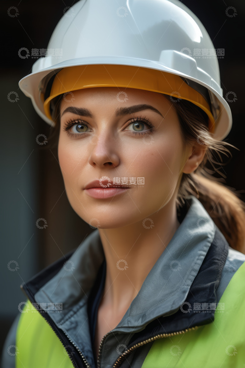高清大图下载【趣麦麦图】戴安全帽的女性工程人员