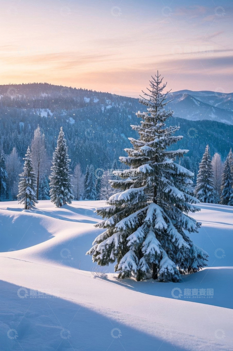 高清大图下载【趣麦麦图】冬日雪覆盖的山林景色