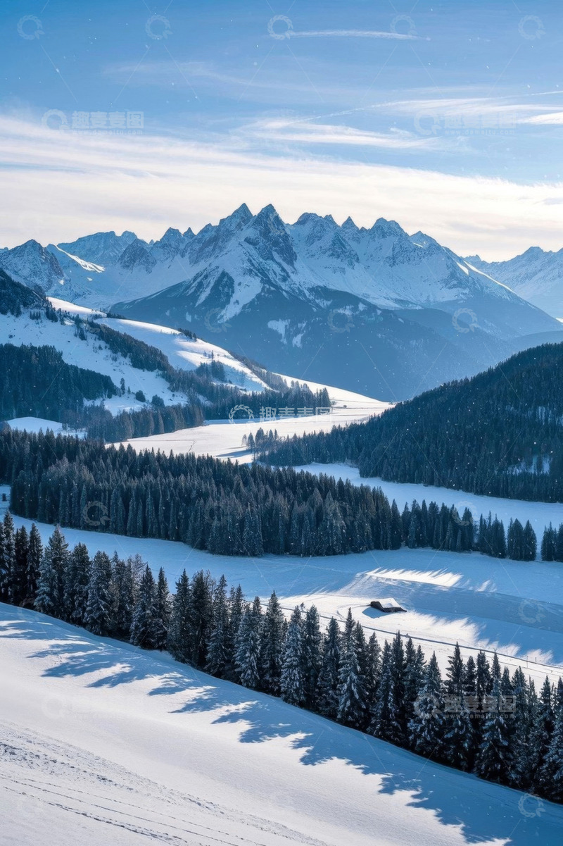 高清大图下载【趣麦麦图】雪山森林冬日户外风景