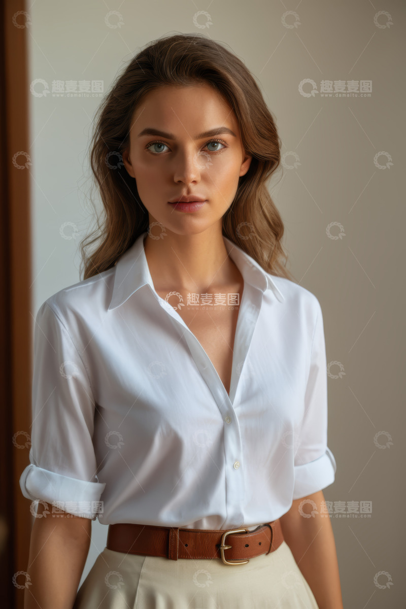 高清大图下载【趣麦麦图】身着白衬衫的年轻女性肖像