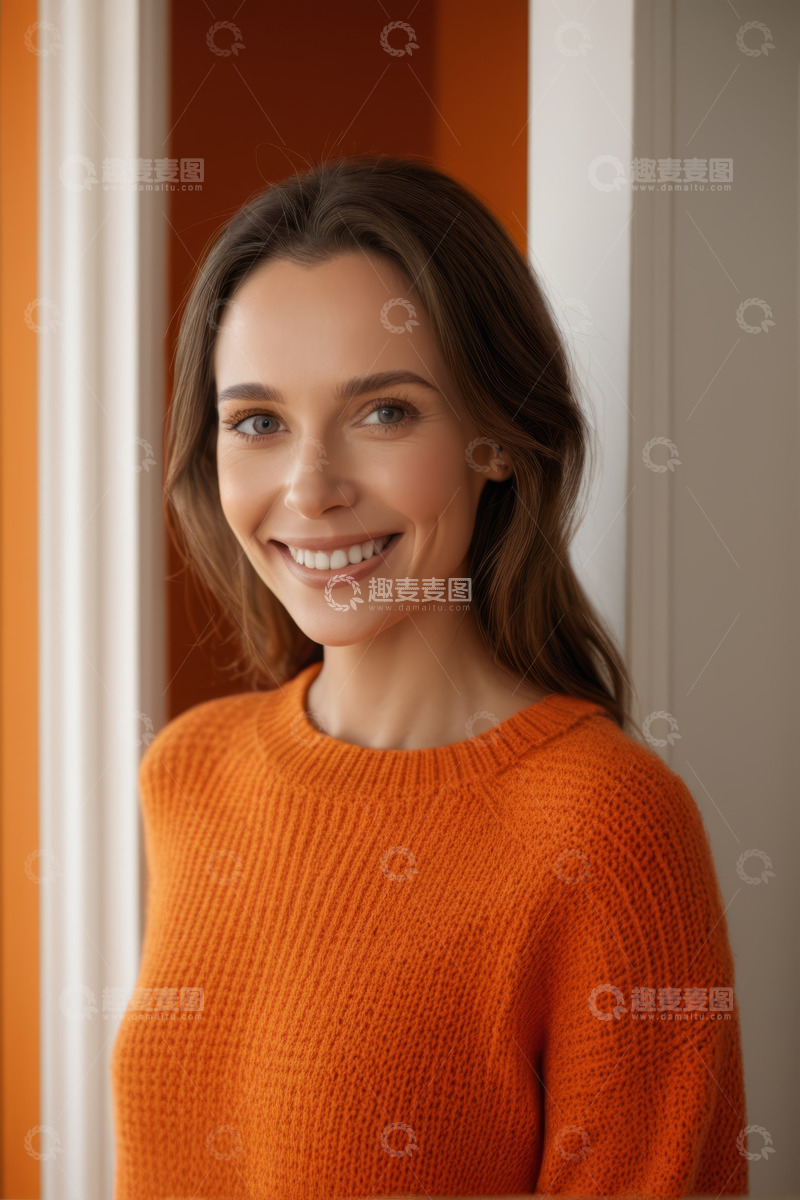 高清大图下载【趣麦麦图】微笑女子室内肖像