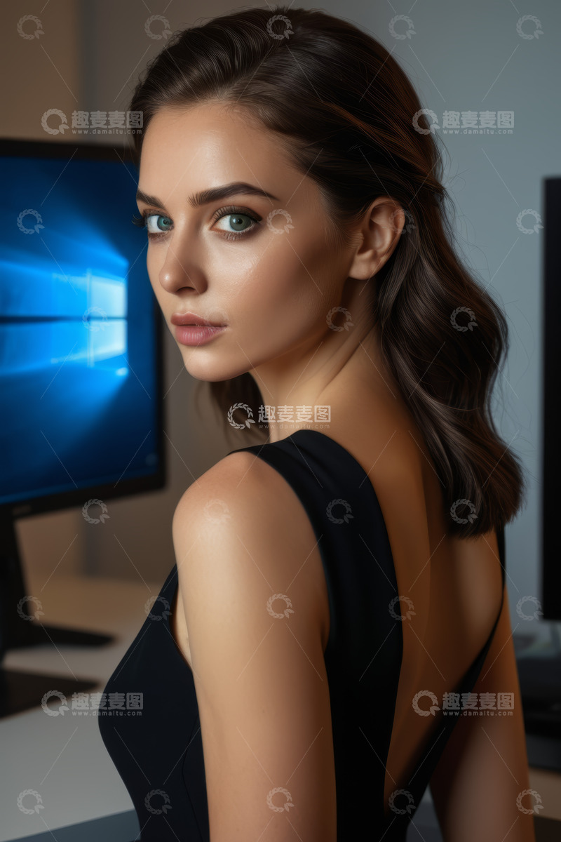 高清大图下载【趣麦麦图】背对镜头的女性职业装肖像