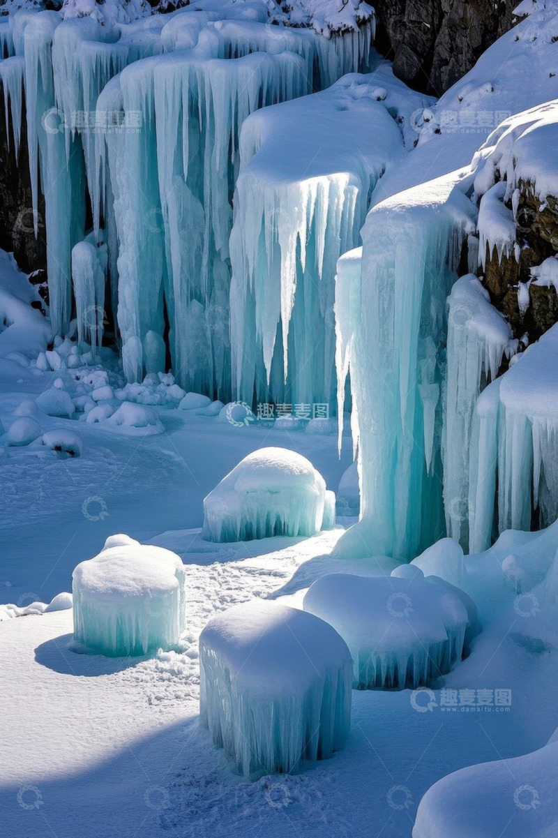 高清大图下载【趣麦麦图】冬日冰雪覆盖的冰柱景观