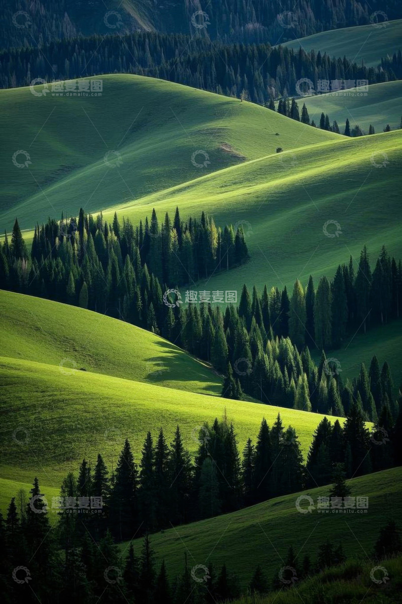 高清大图下载【趣麦麦图】绿色山丘与森林自然风光