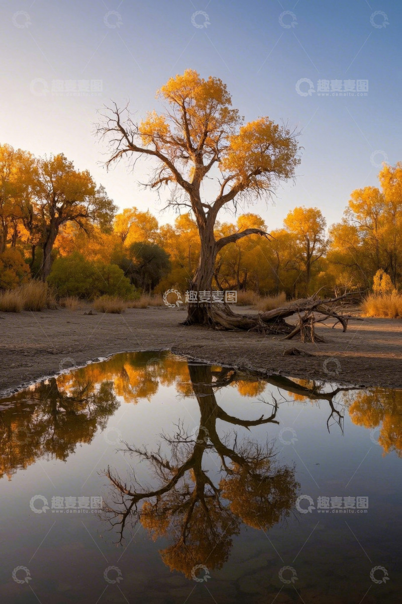高清大图下载【趣麦麦图】胡杨林边倒影池景观