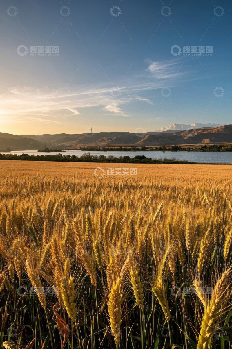高清大图下载【趣麦麦图】麦田自然风光与远处山水景观