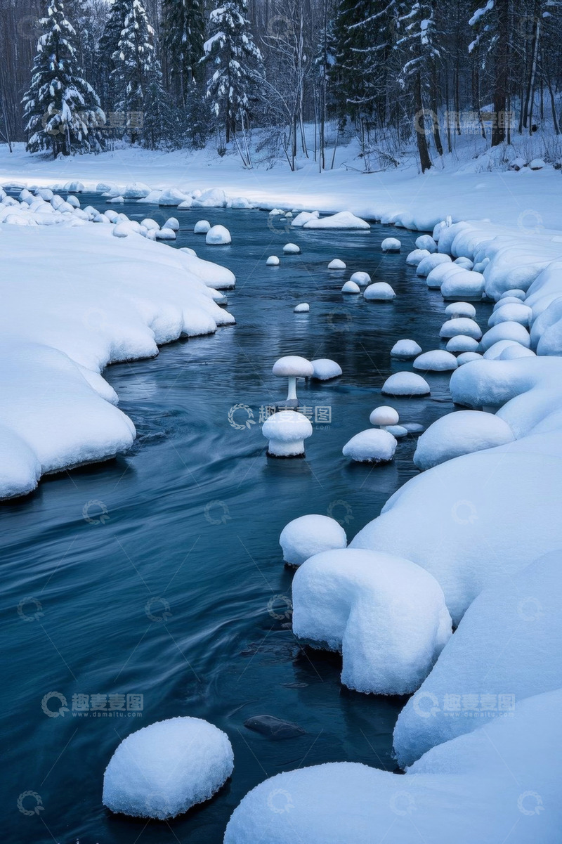 高清大图下载【趣麦麦图】冬季河流雪景自然风光
