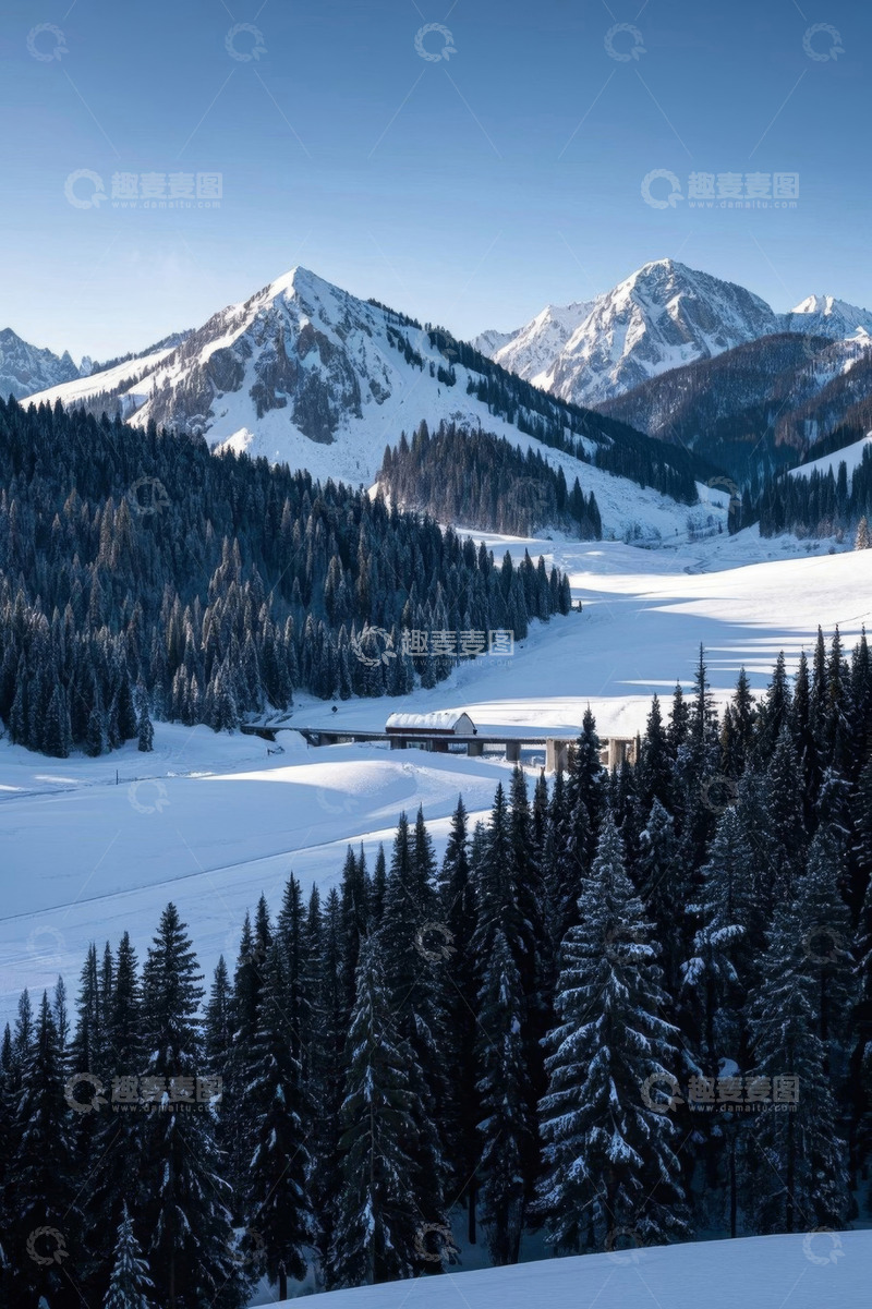 高清大图下载【趣麦麦图】雪山森林雪景自然风光