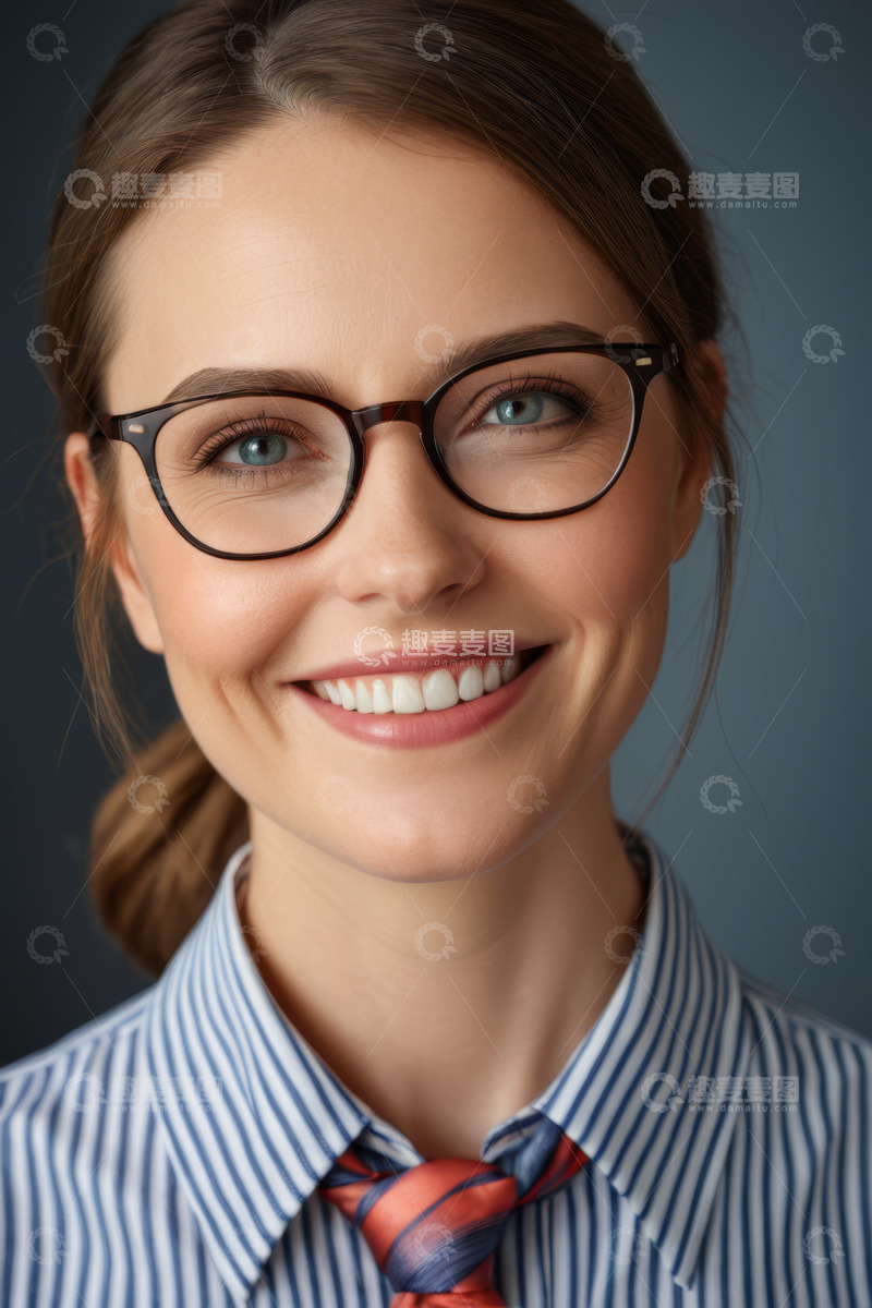 高清大图下载【趣麦麦图】戴眼镜微笑的职业女性肖像