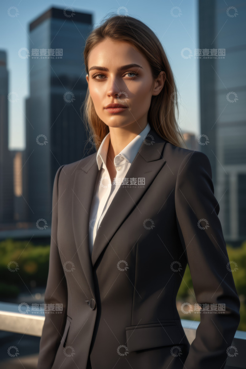 高清大图下载【趣麦麦图】身着西装的女性站在城市背景前