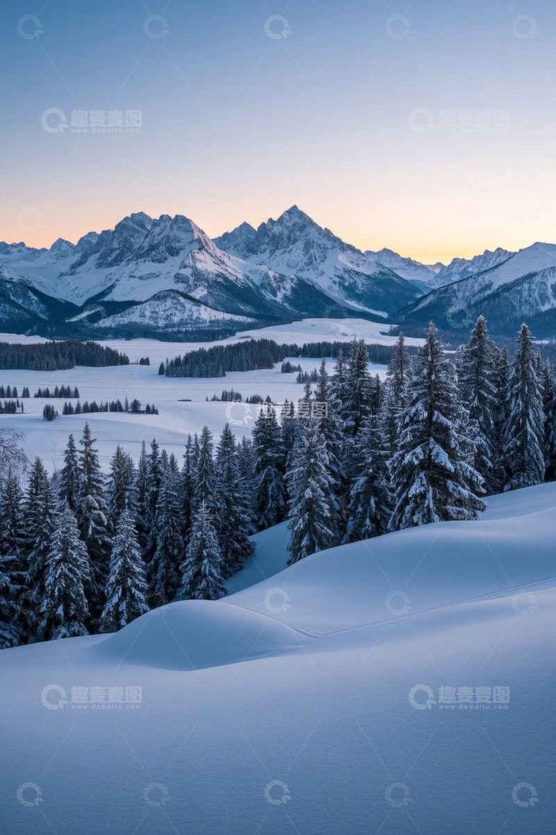 高清大图下载【趣麦麦图】雪山森林雪景自然风光