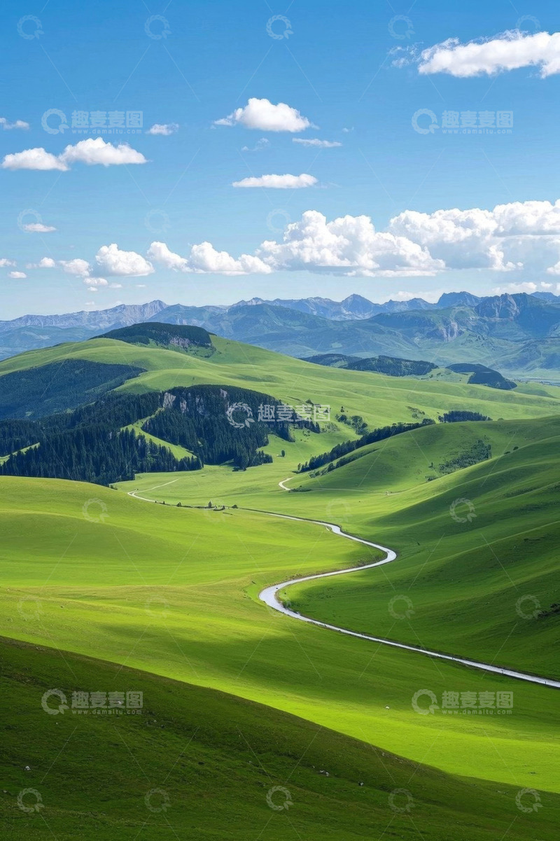 高清大图下载【趣麦麦图】草原山丘间蜿蜒公路风景