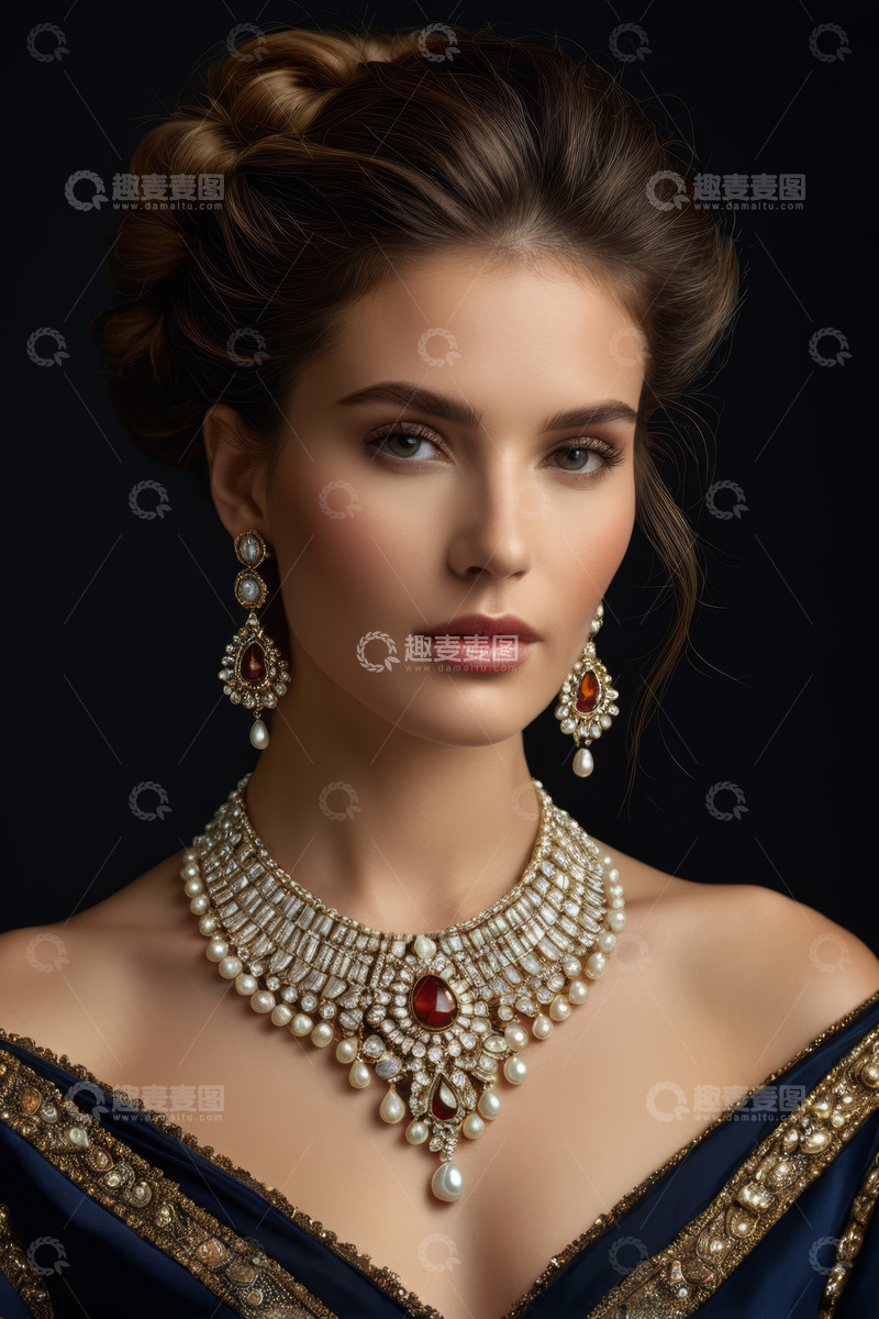 高清大图下载【趣麦麦图】佩戴华丽珠宝的时尚女子