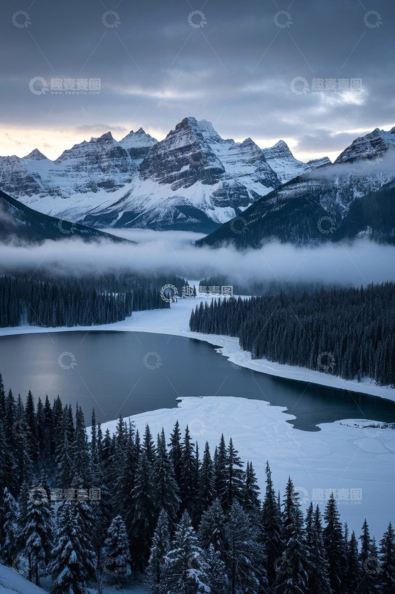 高清大图下载【趣麦麦图】雪山森林湖泊自然景观