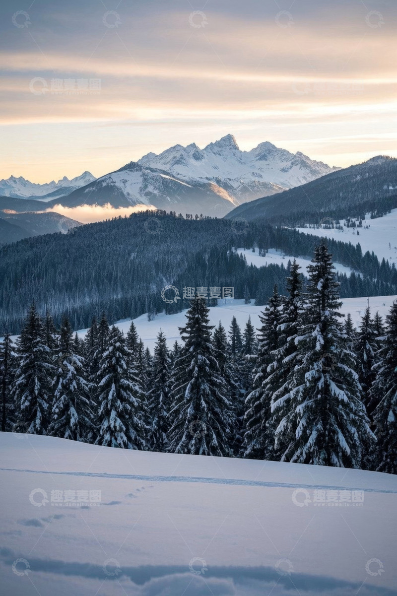 高清大图下载【趣麦麦图】雪山森林冬日自然景观