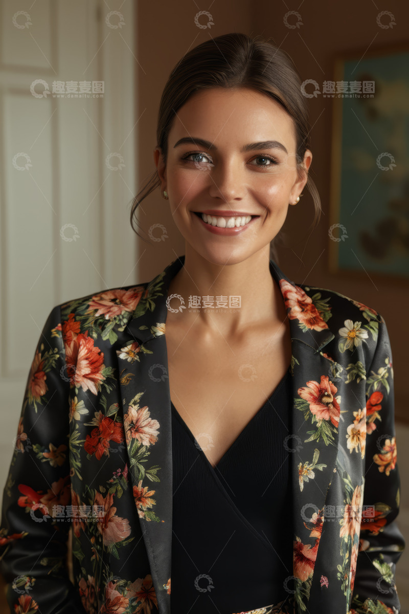 高清大图下载【趣麦麦图】微笑女人半身肖像素材