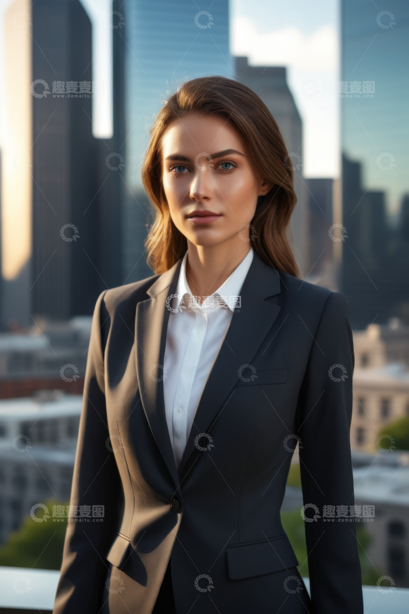 高清大图下载【趣麦麦图】身着西装的女性站在城市高楼前