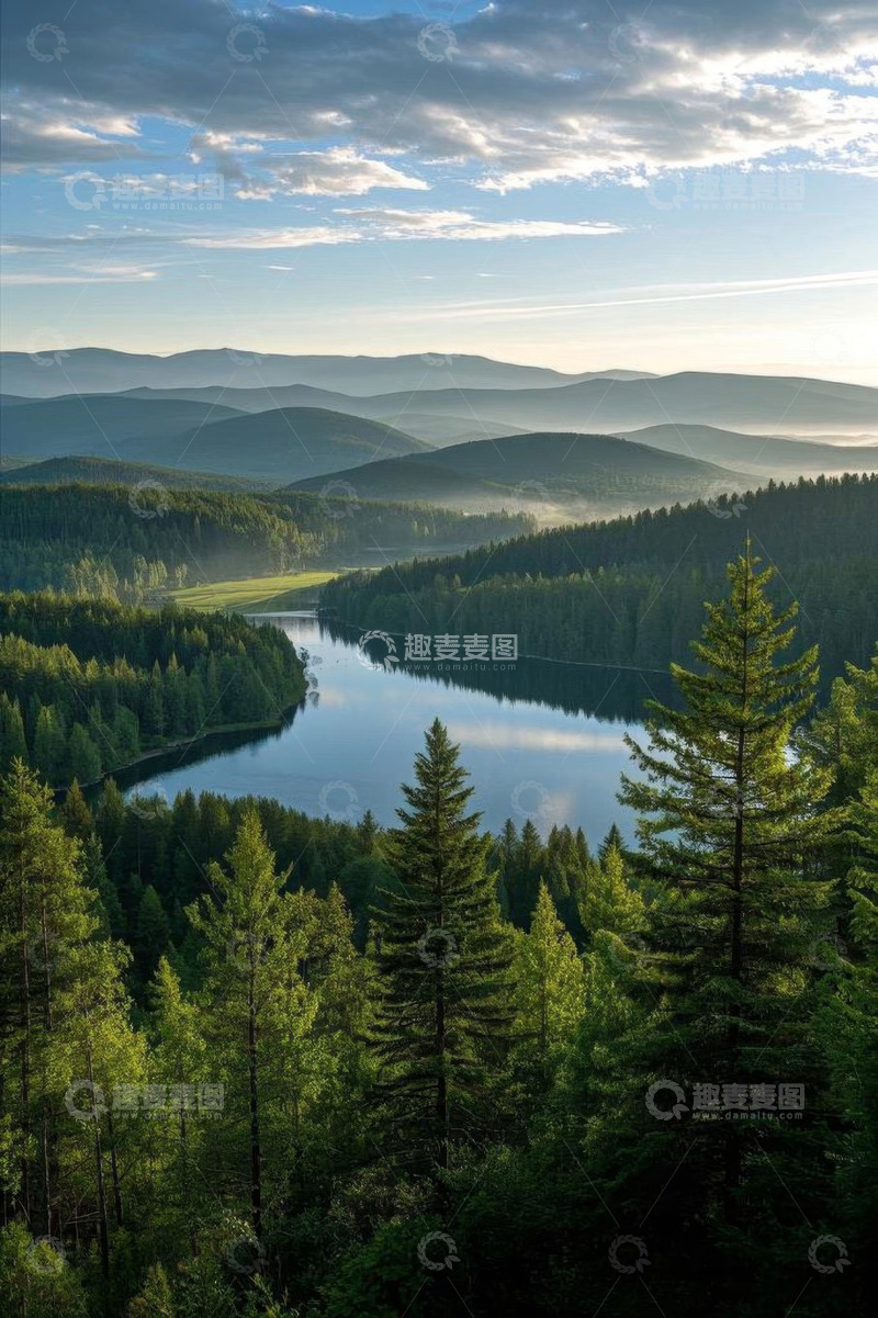 高清大图下载【趣麦麦图】山林间静谧湖泊自然风光