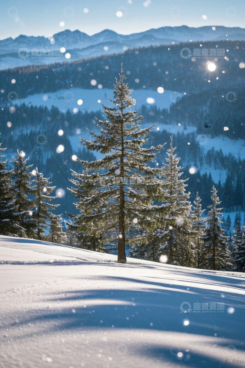 高清大图下载【趣麦麦图】雪中山林风景