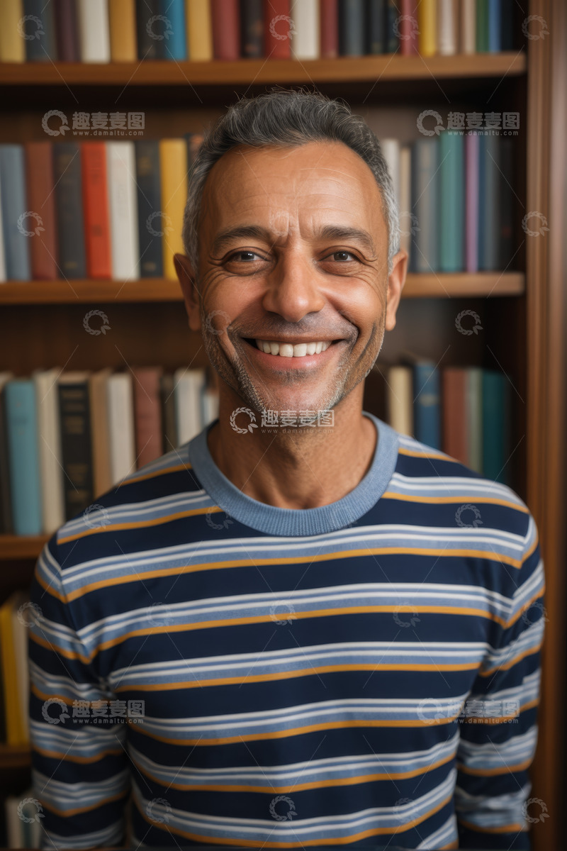 高清大图下载【趣麦麦图】书架前微笑男士肖像
