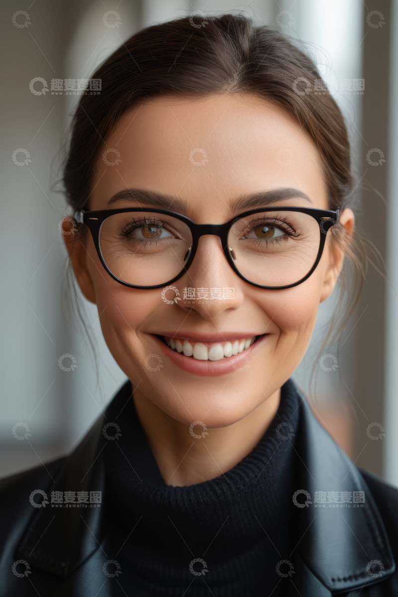 高清大图下载【趣麦麦图】戴眼镜微笑的女性肖像