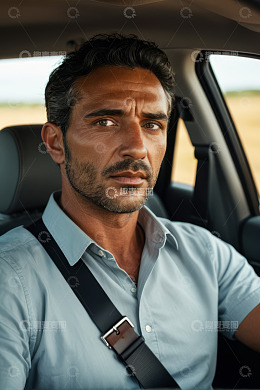 车内男性司机系安全带特写