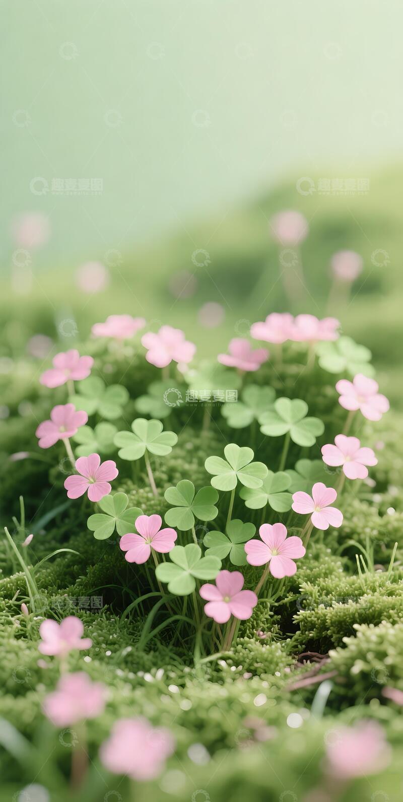 高清大图下载【趣麦麦图】春天治愈系粉绿色三叶草2