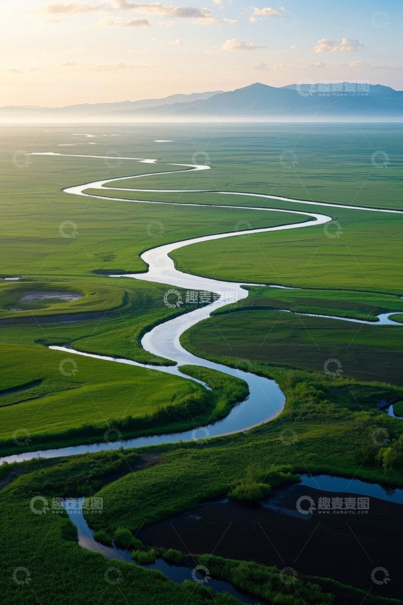 高清大图下载【趣麦麦图】草原蜿蜒河流自然风光