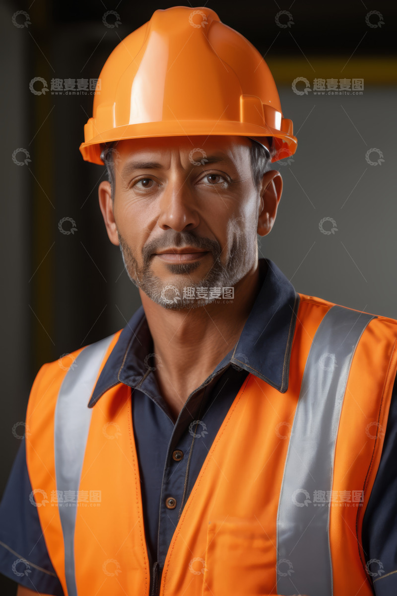 高清大图下载【趣麦麦图】身穿工服戴安全帽的男性工人