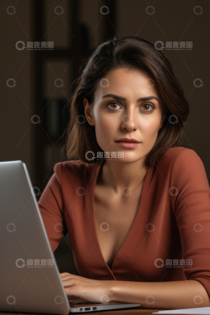 高清大图下载【趣麦麦图】女性办公使用笔记本电脑特写