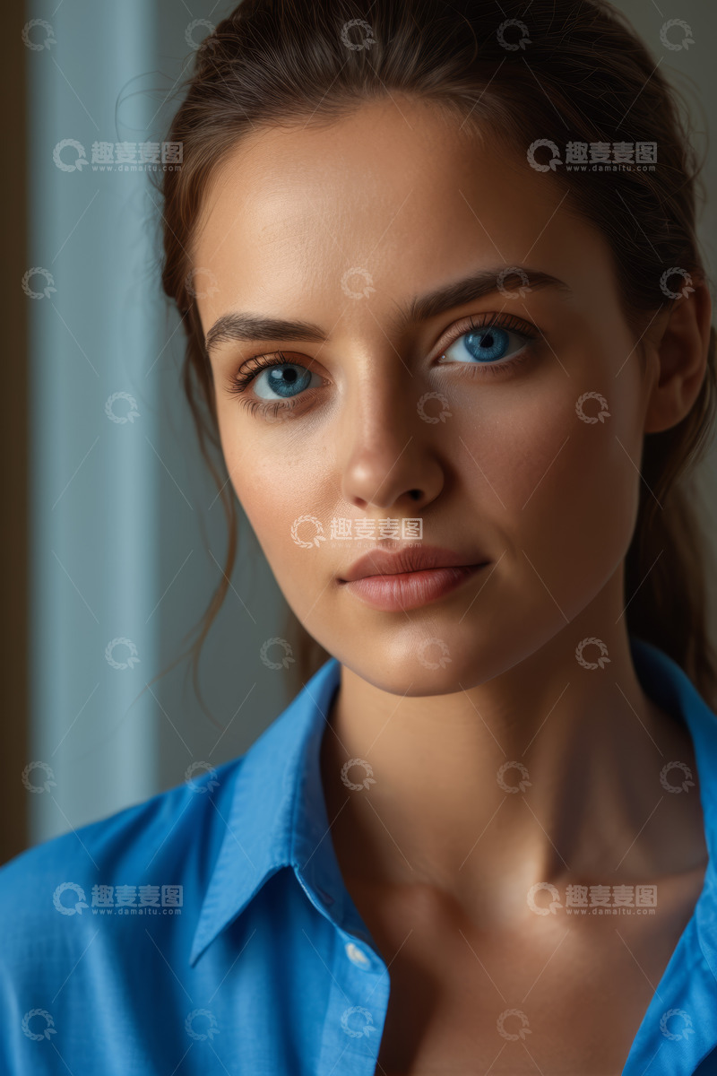 高清大图下载【趣麦麦图】蓝眼女子肖像特写