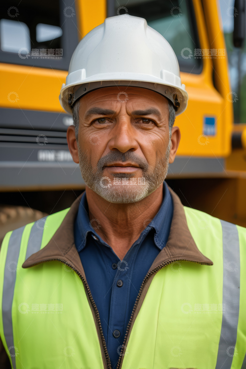 高清大图下载【趣麦麦图】戴安全帽穿反光背心的工人